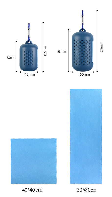 Grey Quick Dry Cooling Towel Set (2 Pack) - Microfiber Sport Towels with Silicone Cases & Carabiners