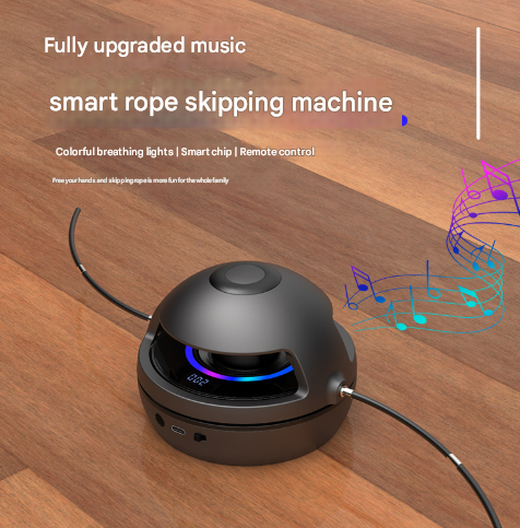 Black Smart Electric Jump Rope Machine with Bluetooth Music, Remote Control & LED Lights