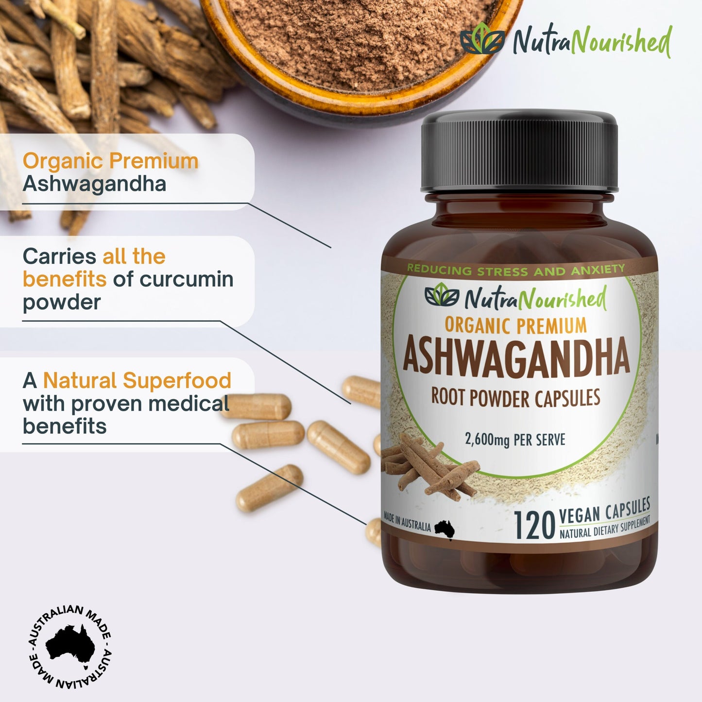 Organic Ashwagandha Capsules (vegan)- Withania Somnifera
