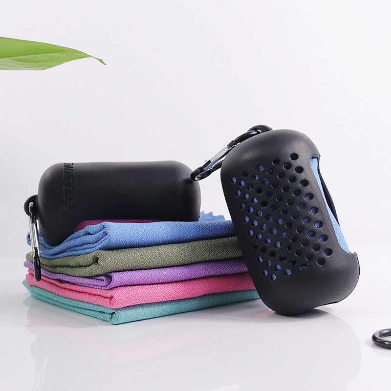 Grey Quick Dry Cooling Towel Set (2 Pack) - Microfiber Sport Towels with Silicone Cases & Carabiners