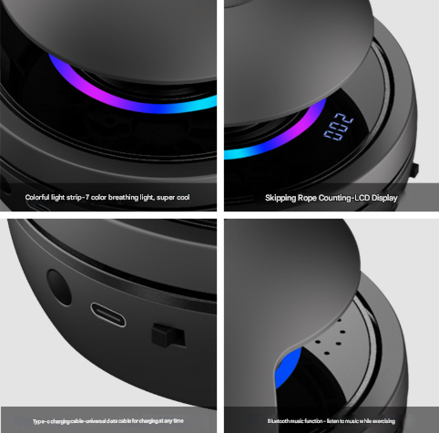 White Smart Electric Jump Rope Machine with Bluetooth Music, Remote Control & LED Lights